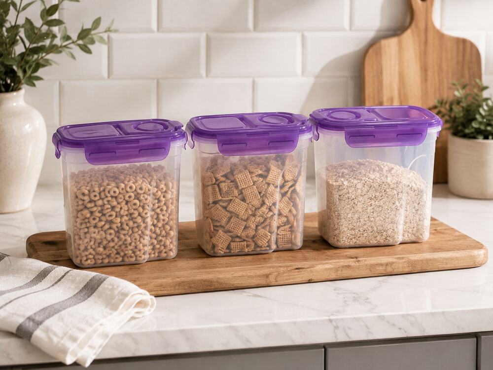 Lot of 3 Sure Fresh Clip Lock Food Storage Containers 6.25 Cup 50 oz Purple Lids